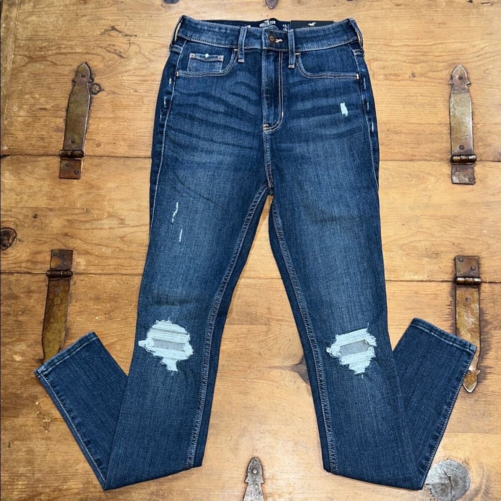 Hollister Distressed Ultra High Rise Super Skinny Women's Jeans Dark Blue Size 0